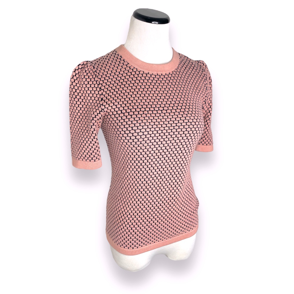 Cos Jacquard Knit Short Sleeve Blouse Pink & Black